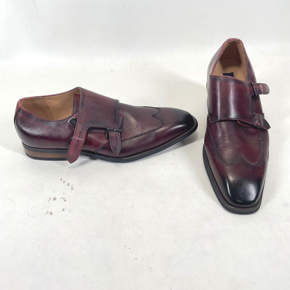 La Milano Men Burgundy Leather Double Monk Strap Wingtip Dress Shoes A11576 10.5